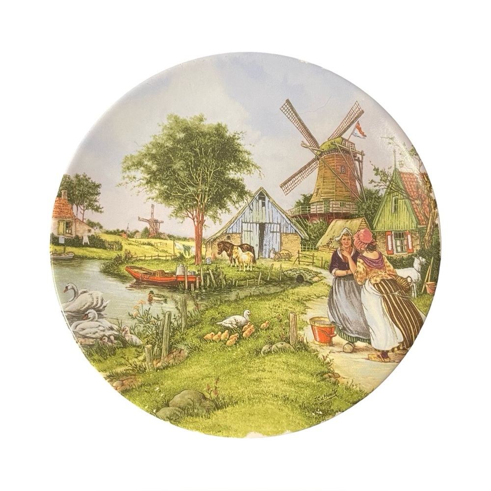 Collectible Dutch Ceramic Plate – “Neighborhood Talk” by J.C. van Hunnik (4")